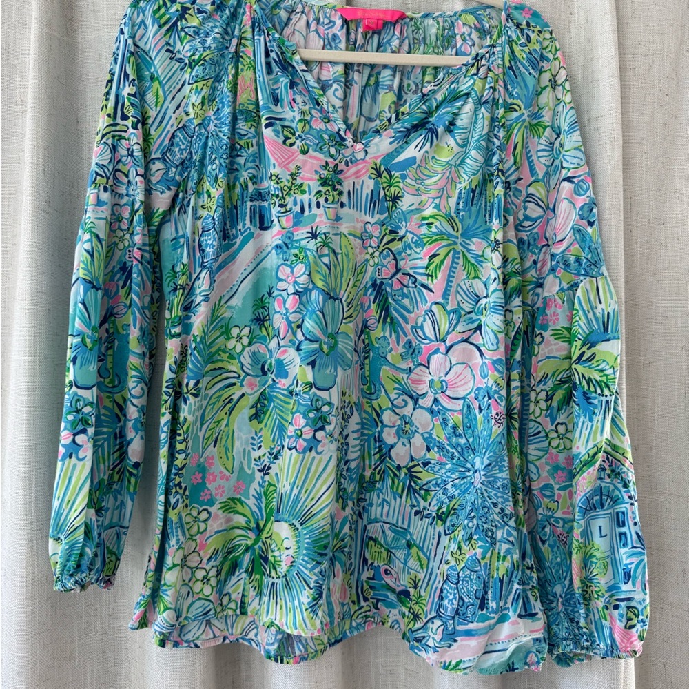 Lilly Pulitzer Tropical Floral Blouse - Blue and Green